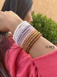 11-22 pièces/set Bracelet élastique bohème style coloré avec perles en cristal de verre, convient pour les vacances et les cadeaux pour la famille et les amis