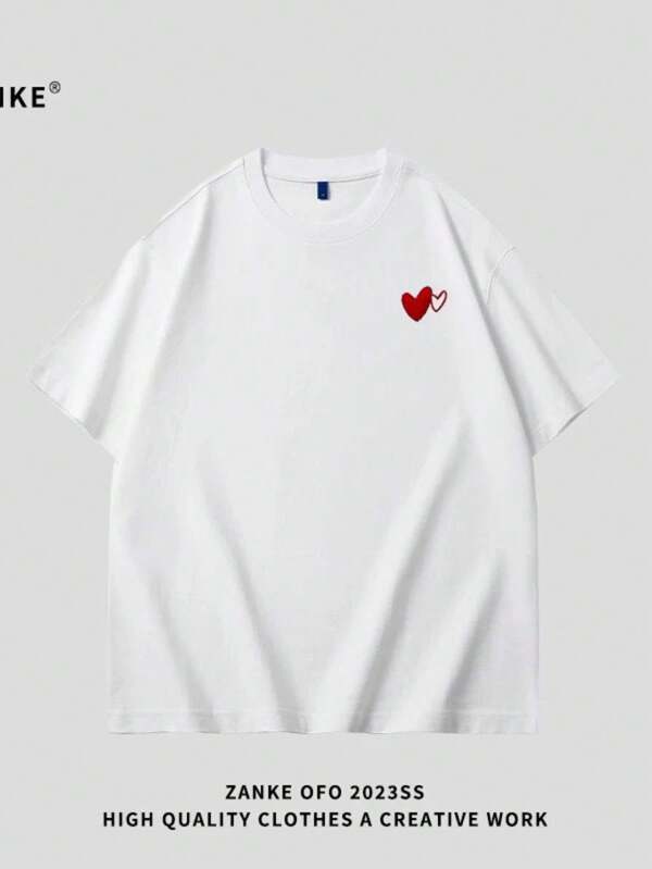 Camiseta coracao  bordado  Gola redondo Manga curta Unissex peruano Masculina menina coelho masculino