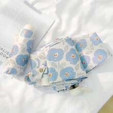 1pc 6-Rib Compact Folding Umbrella, UV Protection Sun Umbrella, Lightweight & Windproof, Suitable For Spring, Summer, Autumn, Winter, Convenient Outdoor Sunshade, Elegant Floral Design, Unisex,Spring Summer Picks,Brides Maid Gifts,Room,Bedroom Decor,Beach,Travel,For Men,For Women,Vacationcute Stuff - Blue Flower 50% Off - View 1