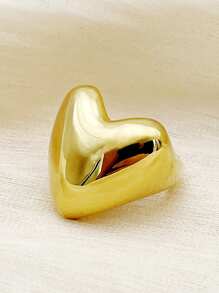Mazuer 1pc Vintage Inspired Stainless Steel Heart Shaped Ring, Elegant & Chic Design, Suitable For Women, Daily, Party, Mother's Day, Date, Travel, Gift - Yellow Gold - View 2