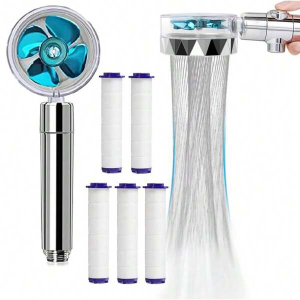 360 Degree Rotating Turbine Fan Shower Head, High Pressure Water Saving Spray Adjustable Shower Head With Filter, Bathroom Accessories