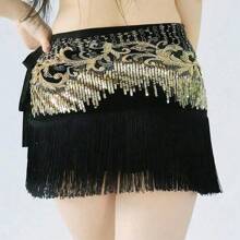 1 Pack Women's Tassel Sequin Belly Dance Hip Scarf Sexy Tassel Thin Hip Belt Skirt Dance Accessories Waist Chain For Stage Performance Practice Clothes