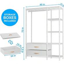 Ulif F3 Heavy Duty Clothes Rack(With Fabric Drawers)Freestanding Clothing Racks Hanging Clothes,Adjustable Closet Organizer System,Portable Garment Rack 40 X 15 D X 72 H,Load 700LBS,Black2025 - trắng - Xem 2