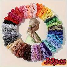 50/30 piezas Elegantes Scrunchies de satén brillante de estilo bohemio, grande/pequeño para moños de mujer, accesorios de cabello de imitación de seda de unicolor para outfits casuales, diademas elásticas adecuadas para coletas y peinados, decoración del hogar y el baño, decoración de otoño, de vuelta a la escuela
