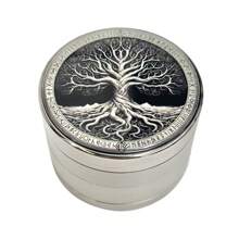 Molinillo de 4 capas de 50mm y 63mm de aleación de zinc color plata con grabado, modelo 2025, molinillo portátil multifuncional, accesorios incluidos, regalo ideal de decoración creativa para el hogar