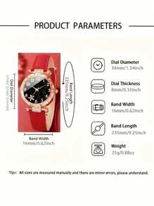 3pcs/Set Women's Red Leather Band Quartz Watch, Fashionable And Elegant, Matching Red Wallet And Glasses, Suitable For Dates And Outings, Also Can Be Given As A Gift - Red - View 4