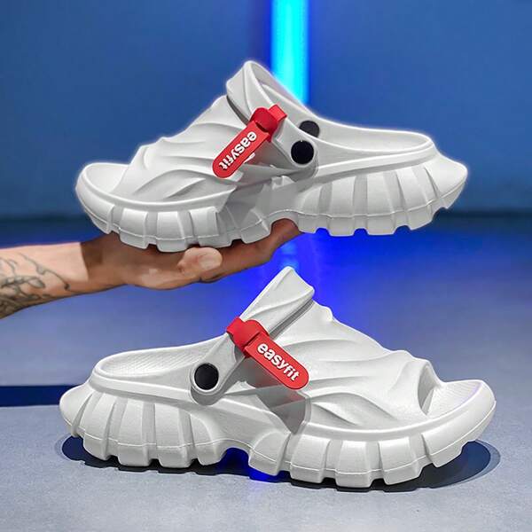 Men's Thick Sole Slippers, Fashionable Sport Outdoor Wear, Casual Driving Slip-On Sandals, Simple Home Wear