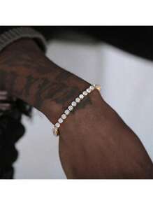 1 pieza Pulsera con cadena de bolas tipo pelota de tenis incrustada con circonita cúbica, joyería de estilo hip hop, unisex, adecuada para fiestas diarias