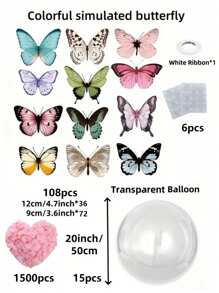 5/10/15 个/套彩色 3D 蝴蝶透明 Bobo 气球，带玫瑰花瓣，适用于生日派对、婚礼、新娘送礼会、周年纪念、情人节、装饰、户外拍摄等 - 彩色立體蝴蝶bobo氣球 - 查看 20