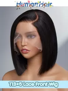 鲍勃假发真人发 13x5x1 女士蕾丝前假发 鲍勃蕾丝前假发真人发假发预拔 150% 密度短鲍勃假发（8-16 英寸） - Natural Black - 查看 1