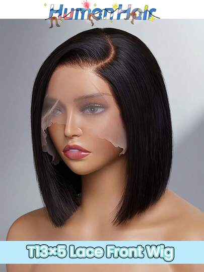 鲍勃假发真人发 13x5x1 女士蕾丝前假发 鲍勃蕾丝前假发真人发假发预拔 150% 密度短鲍勃假发（8-16 英寸）