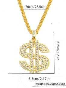 1 Stück Luxus Mode Hip-Hop einzigartiger Vintage Diamant Dollar Symbol Anhänger lange Halskette, Pullover Kette, Hoodie Kette, Unisex