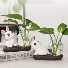 1 szt. Ceramiczna słodka ozdoba z królikiem z kreskówek, kreatywna dekoracja domu do przedpokoju, biurko, regał, terrarium, wystrój ogrodu, doniczka, wystrój zewnętrzny
