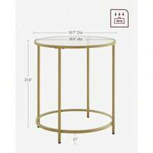 Round Side Table, Glass End Table With Metal Frame, Gold Coffee Table With Modern Style, For Living Room, Balcony, Bedroom, Gold Color