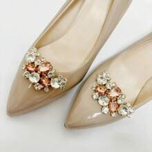 2pcs Fashionable Metal Shoe Clips, Elegant Champagne Rhinestone Detachable DIY Shoe Buckles, Suitable For Party, Casual Wear, Gift, Shoe & Bag Accessories - Champagne - View 7