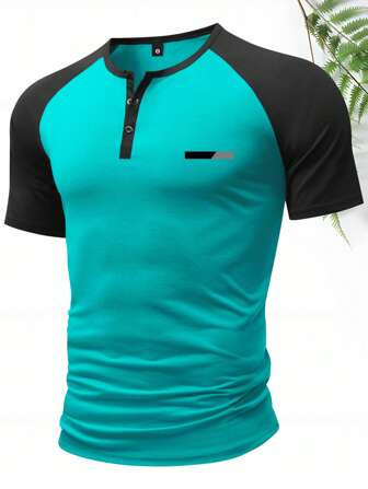 男士夏季新款插肩短袖 T 恤，简约图案 T 恤，适合旅行、露营、度假、休闲装