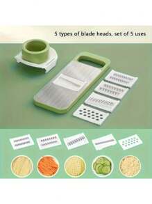 7pcs Stainless Steel Multi-Function Vegetable Slicer And Grater Set With Replaceable Blades, Manual Kitchen Tool Kit For Potatoes, Carrots And Cucumbers - Green - View 8