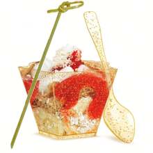 200/150/100/25/10 Pack Gold Glitter Square Dessert Cups, Mini Plastic Parfait Appetizer Cups With Spoons,Shooter Serving Cups For Wedding Party Events, Appetizers, Tasting Party, Snacks, Parfait (2 Oz)