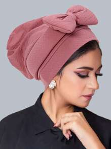 1 Chic Women's African-Inspired Turbans - Stylish Solid Color Head Wraps With Large Bow, Elastic Polyester Chemotherapy Hats, Machine Washable - Perfect For New Year & Holiday Celebrations - Multicolor - View 8