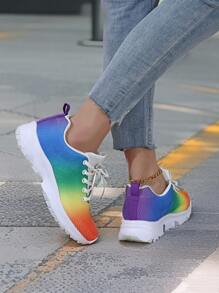 女士轻便多色彩虹运动鞋，春季新款针织透气软底跑步鞋 - 彩色 - 查看 2