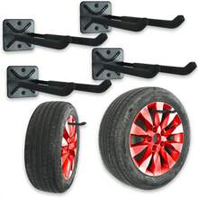 Heavy Duty Garage Tires Hooks Wall Mounted Hanger Tool Organizer Rack Hardware Steel Metal Multi-Tools Storage Utility Hooks With Screws And Anchors (4, Black) No Power Connection Needed