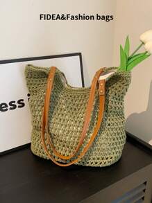 Nouveau sac à épaule en crochet de mode printemps pour femmes, design minimaliste élégant et léger de grande capacité avec un motif ajouré, convient pour les vacances, la plage, polyvalent