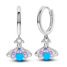 1pc Elegant Glow-In-The-Dark Firefly Earrings - Pink & Purple, Perfect For Parties & Gifts
