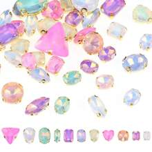 40pcs Mocha Colored Rhinestone On Golden Base, Hand-Sewable DIY Clothing, Shoes, Bags Decoration Rhinestone Accessories With Holes