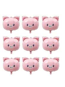 5/10 件卡通猪头铝箔气球，生日派对装饰铝箔动物气球，粉色猪 - 彩色 - 查看 2