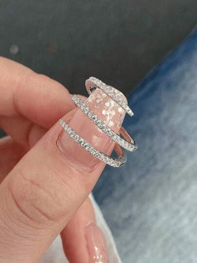 خاتم مجوهرات أنيق مرصع بالكامل بثلاثة دوائر متداخلة على شكل صليب، هدية مجوهرات أنيقة للنساء