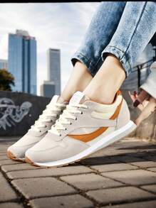 Women Vintage Round-Toe Lace-Up Soft-Sole Comfortable  Shoes, Casual, Versatile, Breathable Summer Daily Running Solid Color Sneakers
