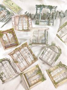 10pcs/Pack Vintage Window Stickers, For Crafts, Scrapbooking, Card Making, Planners, DIY Decorations,School Supplies,Back To School - Multicolor - View 3