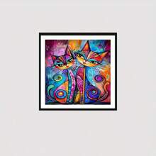 5D DIY Diamond Painting Kit - Colorful Cat Animal Theme With Round Diamonds, Canvas Embroidery Cross Stitch Arts Craft For Home Wall Decor, 11.81x15.75inch