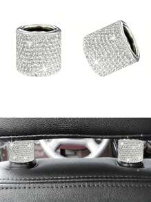 2pcs/Set Rhinestone Decorated Car Headrest Rings, Universal Seat Connector Decorative Rings - White - View 9