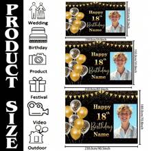 1 Stück Individuelles Porträt, Name, Alters-Geburtstagsfest Banner, Polyesterstoff, hängende Flagge glänzende Feier Schwarz Gold Thema Foto Hintergrund, Personalisiertes Alles Gute zum Geburtstag Banner, geeignet für Kuchentisch, Zuhause, Außenbereich Dekoration, 3 Größenoptionen Muttertag Abschluss, Multifunktional, Verstellbar, Dekorativ, Wiederverwendbar, Exquisit, Niedlich, Hochwertig, Modern, Farbig, Bequem, Stilvolle, Individuell, Personalisiert, Einzigartig, Ideale Geschenke für Ihn, Ideale Geschenke für Sie, Freund, Freundin, Vater, Mutter, Familie, Freunde, Büro, Teeraum, Schule, Zuhause, Heimrenovierung, Individualisierte Banner & Wimpel, Warme Atmosphäre, Herbst Heimrenovierung, Weihnachtsdekoration