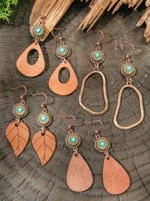 TopHanqi 10pcs/Set Retro Coffee Color Earrings For Women, Bohemian Vintage-Inspired Hollow Out Earrings Featuring Geometric, Sea Star, Animal Designs, Metal Texture, Versatile Daily/Party/Gift Accessory, All-Seasons - Dark Brown - View 16