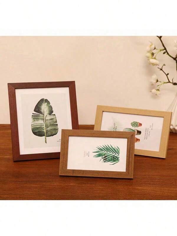 1pc Wooden Photo Frame, 6"/7"/8" Display Stand Or Wall Hanging Picture Frame (With Random Background Image Included)