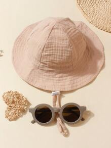 2pcs/Set Cute Baby Sun Hat & Sunglasses Set, Sun Protection Outfit For 1-3 Years Old Toddlers Outdoor