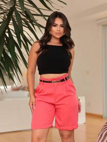 Women's Tailored Bermuda Shorts With Leather Belt - 淺粉色 - 查看 3