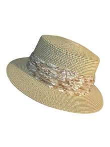 1pc Women's Solid Color Straw Flat Top Hat, New Spring/Summer Fashion, High Quality Elegant Elegant, Versatile, Atmosphere Reducing, Suitable For Traveling, Vacation, Gathering, Beach, Afternoon Tea, Party Use - Multicolor - View 10