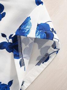 2pcs Baby Girl Casual Floral Print Dress + Hat Set, Summer - Blue - View 5