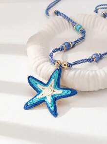 1 pièce Collier bohème d'été avec perles, pendentif carte de tarot, collier avec perles de graines, étoile de mer en raphia pour voyage et plage. Bijoux bohèmes pour femmes