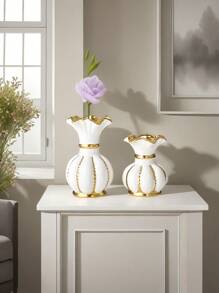 Modern Living Room White Gold Wavy Ceramic Vase Art Home Decoration Ornament Luxurious Black Gold Flower Vase Room Decoration Back To School School Supplies Glass Vase