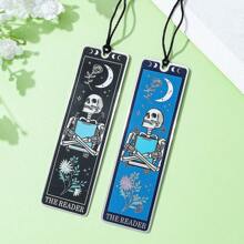 Creative Elegant And Charming Skull Reading Artistic Style Stainless Steel Bookmarks, Readers Reading Mark Bookmarks, Perfect Artistic Style Bookmarks Gifts For Reading Enthusiasts Friends And Office Workers