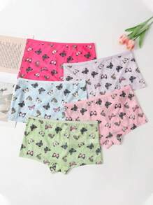 5pcs Tween Girls' Breathable Mesh Butterfly Print Underwear, Soft & Comfortable, Suitable For Young Girls - Multicolor - View 1