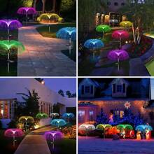 2 confezioni di luci da giardino a LED a energia solare con meduse, 78cm, luci multicolore che cambiano automaticamente, lampade a meduse solari a 7 colori con disegno traforato, 2 modalità di illuminazione, decorazione solare da giardino per cortile, prato, sentiero, luci solari per esterni impermeabili per decorazione notturna del paesaggio