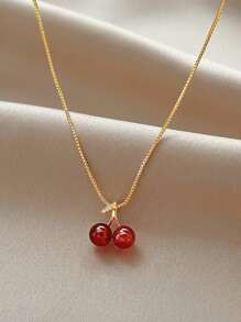 1pc Cherry Pendant Necklace For Women, Delicate Choker Necklace