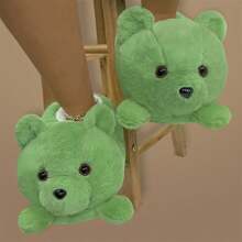 Women's Cozy, Slip-Resistant, Fully Enclosed Cute Green Bear Pattern Indoor Slippers