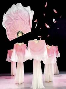 1件精美粉色渐变舞扇、蓝色渐变舞扇、竹骨舞扇、古典舞表演花鼓灯舞扇，舞姿飘逸流畅，适用于舞蹈练习、演出装饰、摄影道具。