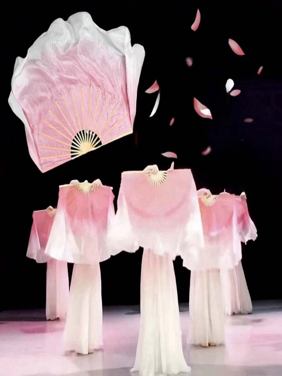 1件精美粉色渐变舞扇、蓝色渐变舞扇、竹骨舞扇、古典舞表演花鼓灯舞扇，舞姿飘逸流畅，适用于舞蹈练习、演出装饰、摄影道具。